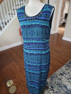 Vtg 80s Just In Thyme Rayon Boho Dress Size 10